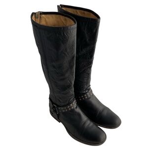 Frye 76506 Phillip Harness Black Leather Tall Studded Boots Women’s Size 8.5 B